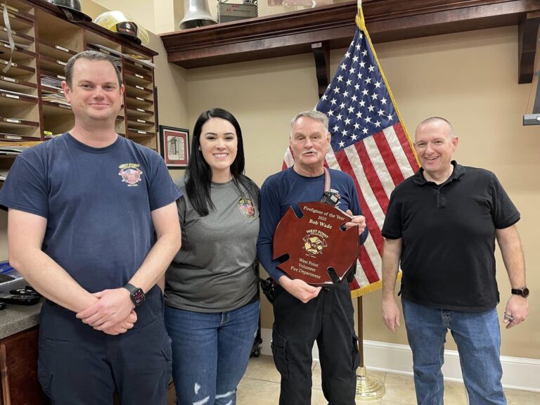 West Point Volunteer Fire Department members Deputy Chief Andrew Smith, President Jeanna Wilson, Bob Wade and Chief Spencer Cheatham