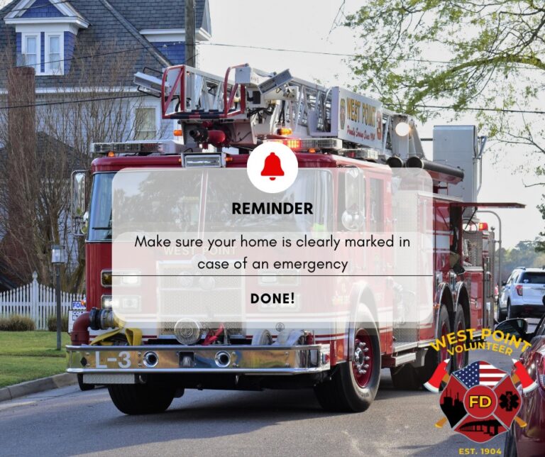 Firetruck in background with the text "make sure your home is clearly marked in case of an emergency."