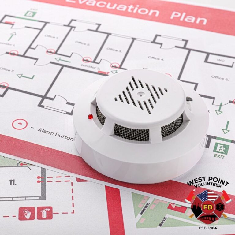 smoke detector sitting on top of a fire escape plan for a building